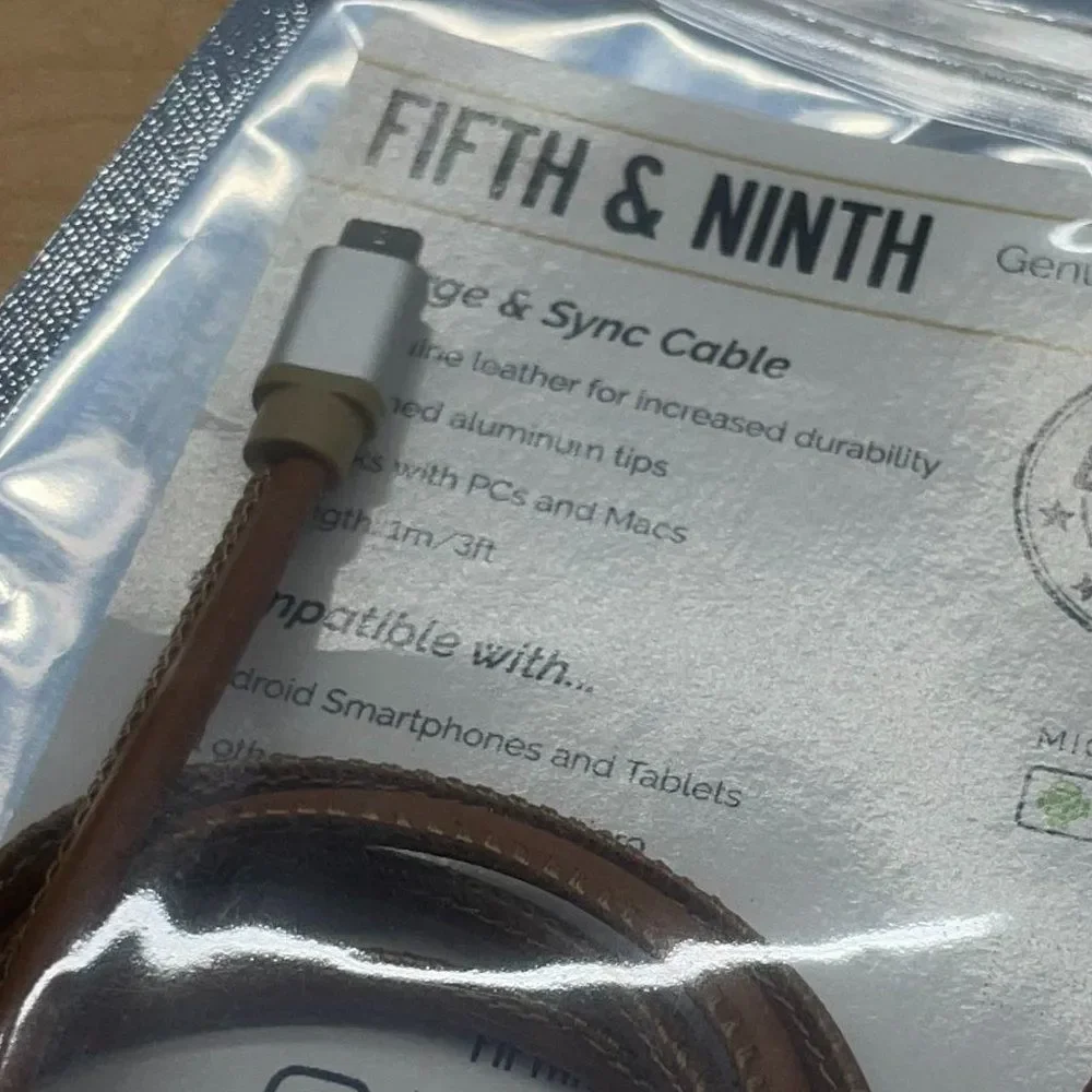 Genuine Leather Charging Cable - Brown - 3FT - NWT